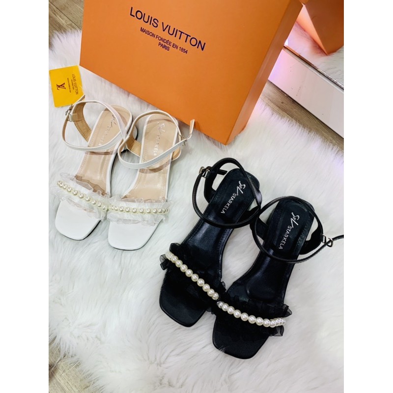 [Mã FASHIONT4WA2 giảm 10k đơn từ 50k] Sandal phối quai ngọc 2 màu siêu xinh