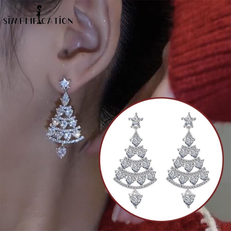 Bông Tai Dáng Dài Hình Cây Thông Đính Đá Lấp Lánh Thời Trang Cao Cấp