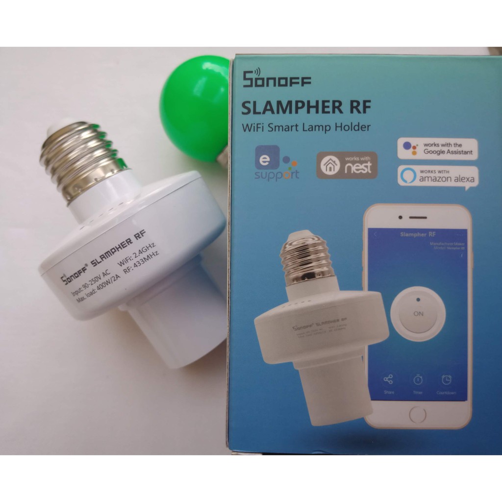 Đui Đèn thông Minh Điều Khiển Tắt Mở Bóng Đèn Qua Wifi 3G, Có Học Lệnh RF 433Mhz - Sonoff Slampher