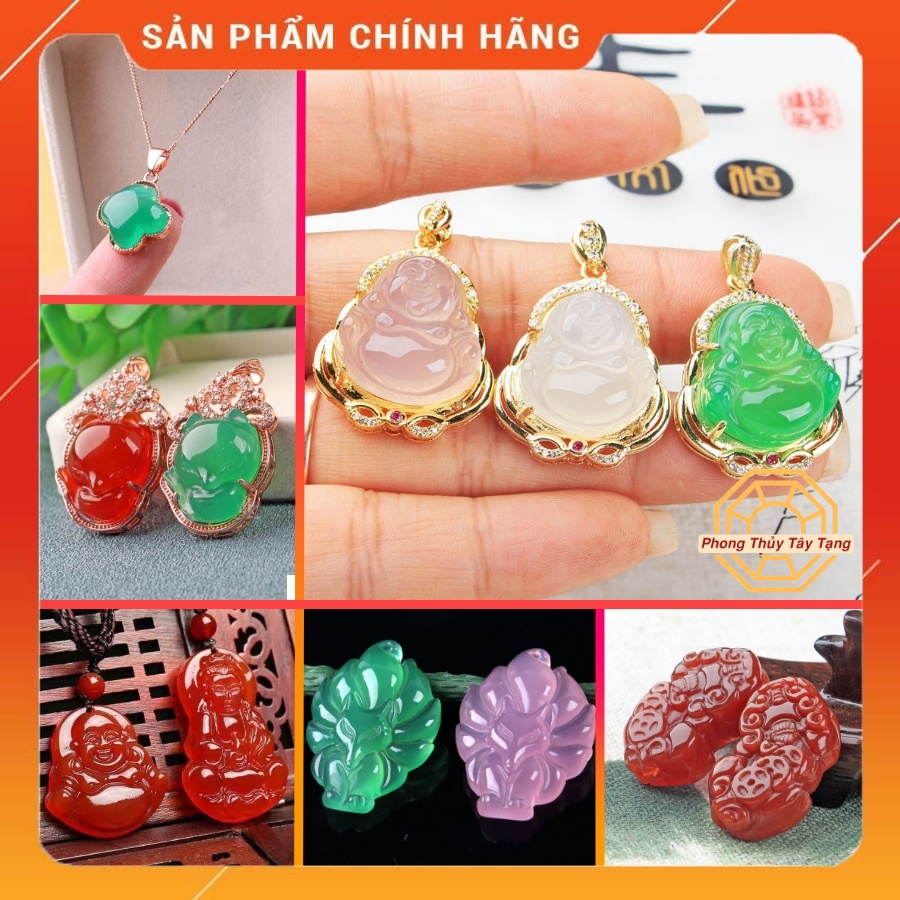 Mặt dây chuyền Cỏ 4 Lá, Tỳ Hưu, Hồ Ly, Phật Di Lặc, Quan Âm đẹp bằng đá M Não cho nam nữ, em bé [KÈM DÂY LEN, TÚI GẤM]