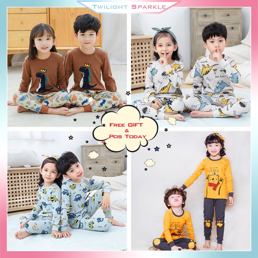 Set Áo Thun Tay Dài &amp; Quần Dài Mặc Ngủ Cho Bé Trai