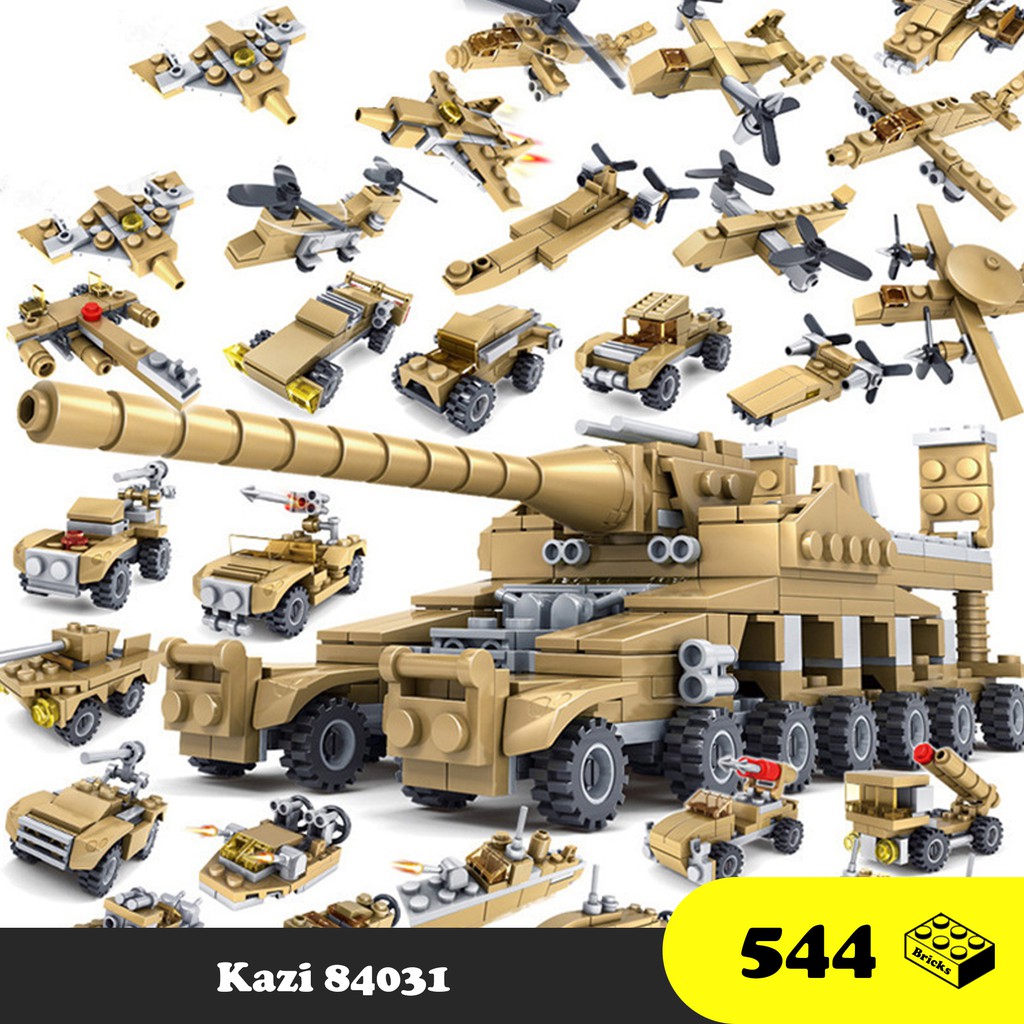 Đồ chơi lắp ráp Xe tăng quân đội thiết giáp 16 trong 1 - Kazi 84031 Tank Army 16 in 1 xếp hình thông minh - 544 mảnh