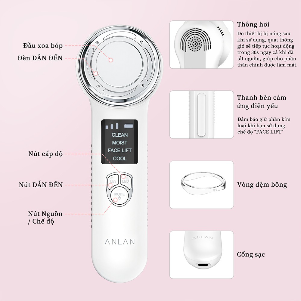Máy mát xa mặt LED ANLAN D828 EMS 4 trong 1 chăm sóc da nâng cơ giảm nếp nhăn hiệu quả