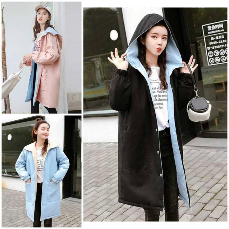 [ÁO HAI MẶT] Áo khoác dù dài nữ qua đầu gối, áo khoác choàng form dài 2 mặt thời trang cho nữ