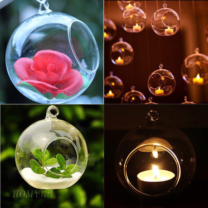 Hanging Glass Ball Tea Light Candle Holder Flowerpot Vase