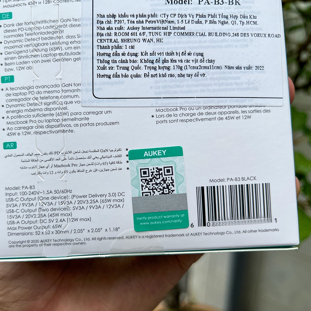 CỦ SẠC NHANH AUKEY OMNIA MIX 65W PA-B3