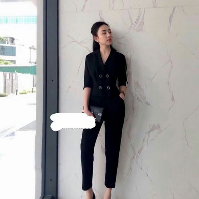 🐢 Set đen áo cổ vest quần baggy
