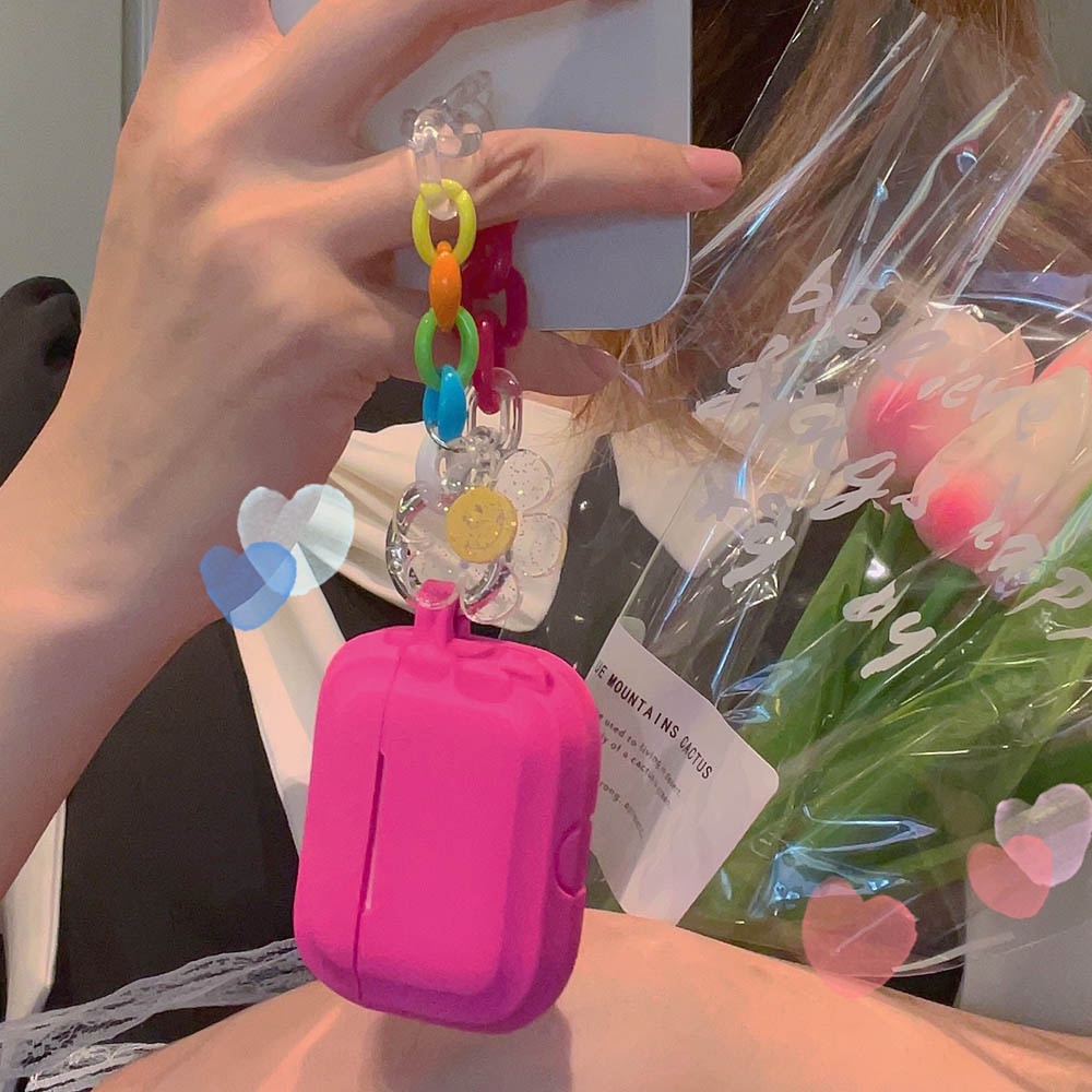Vỏ Bảo Vệ Hộp Sạc Tai Nghe AirPods 1 2 Pro 3 Bằng Chất Liệu Silicone Mềm Hình Hoa Mặt Cười Gắn Móc Khóa