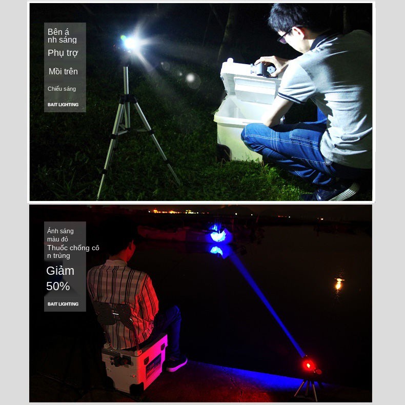 ▧Sáu nguồn ánh sáng siêu chống muỗi bên hông đèn zoom câu cá tím đêm xanh mạnh pin sạc USB