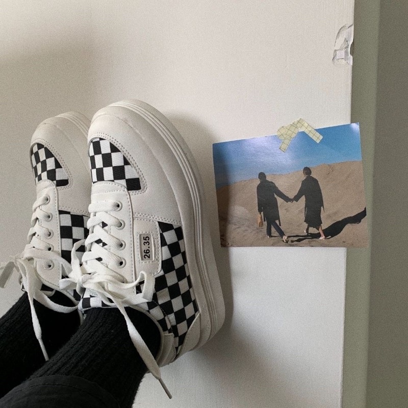 Giày thể thao Ulzzang sọc caro đế cao hàng QC