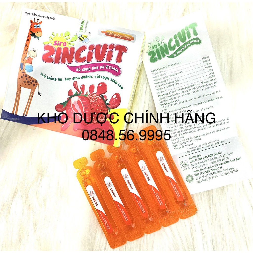 Bổ sung Kẽm và Vitamin - Siro ZINCIVIT hộp 20 ống x 10ml - Cho trẻ biếng ăn, suy dinh dưỡng, rối loạn tiêu hóa