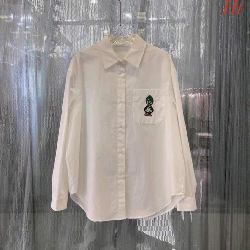 Áo sơ mi trắng dài tay vịt mũ xanh Ht