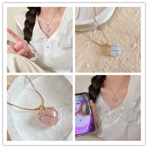 Vòng cổ Mặt Trái Tim Đính Đá Opal Phong Cách Hàn Quốc DIY