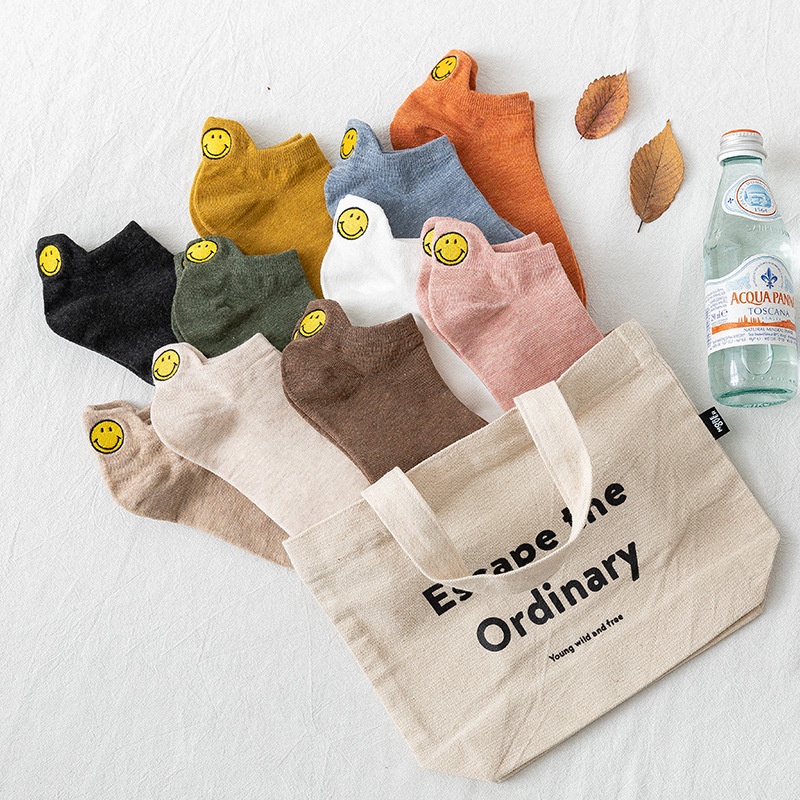 Vớ trơn WAFNHA D250 thêu mặt cười nhiều màu thời trang