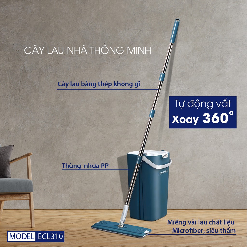 Cây lau nhà thông minh tự vắt EMPIRE ECL310, xoay 360•