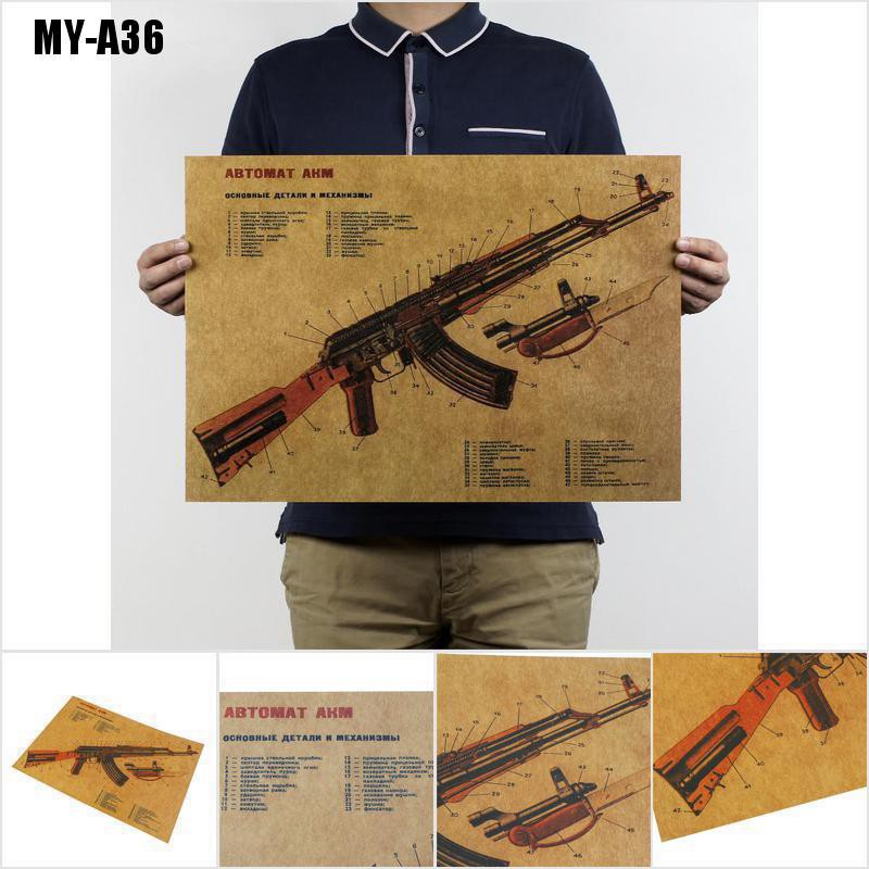 Miếng Dán Tường Trang Trí Phong Cách Vintage Ak-47