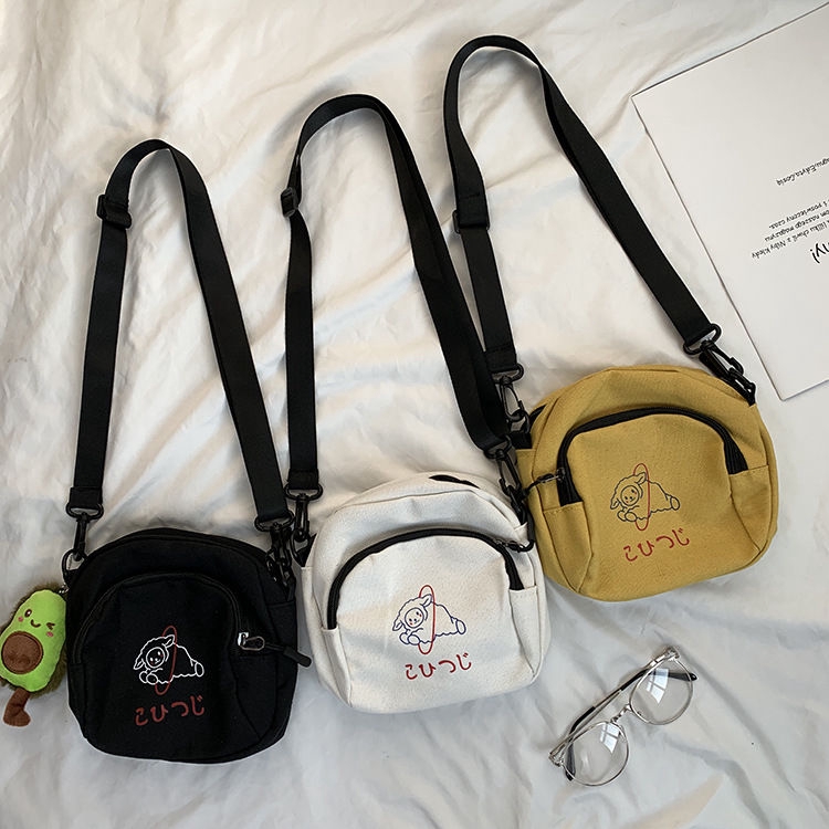 Túi Đeo Chéo Vải Canvas 22 Ngăn Họa Tiết Chú Cừu Dễ Thương