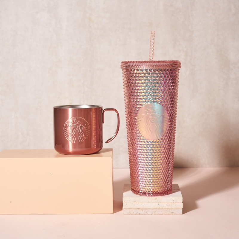 Ly Starbucks Studded Twinkle Rose Gold Bling 24Oz
