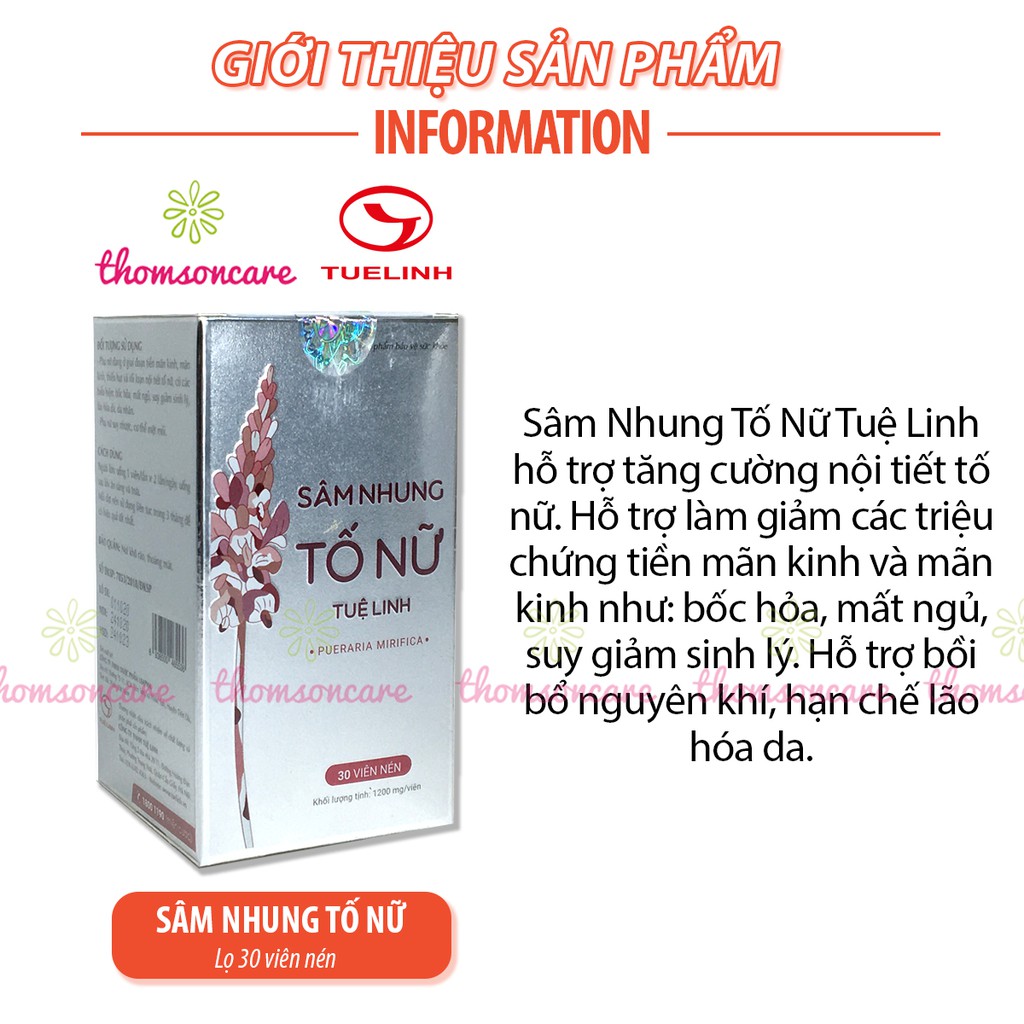 Sâm nhung tố nữ Tuệ Linh - Lọ 30 viên Bổ sung nội tiết tố, hồi xuân, giảm lão hóa, đẹp da cho phụ nữ tiền mãn kinh | BigBuy360 - bigbuy360.vn