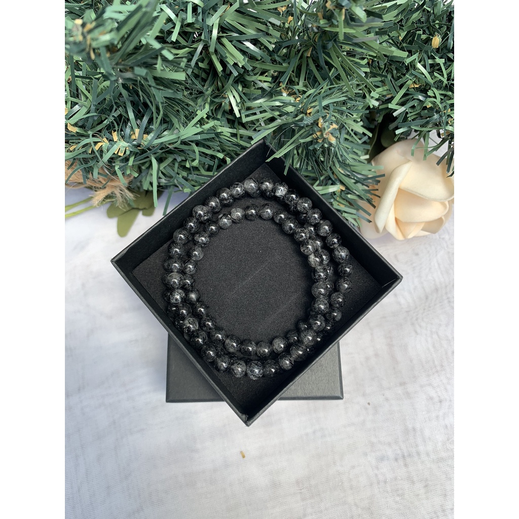Vòng tay phong thủy Thach Anh Toc đen (Black Rutilated Quartz), hạt 6mm – loại 3 vòng quấn | CADA DECOR