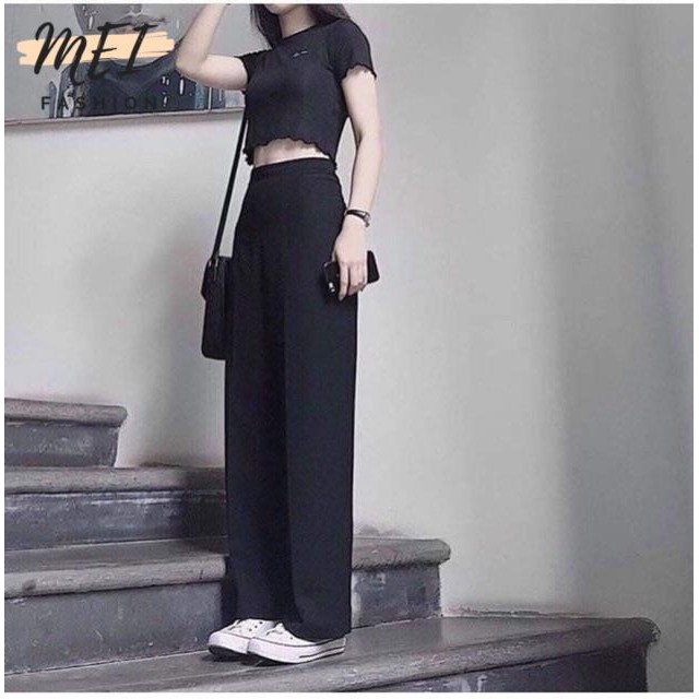 Quần ống rộng sớ vải tuyết mưa- Chất liệu cao cấp