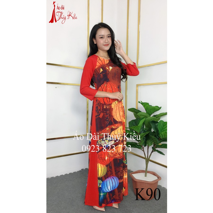 Áo dài nữ truyền thống thiết kế may sẵn tết cách tân đỏ đèn lồng K90 Thúy Kiều mềm mại, co giãn, giá rẻ