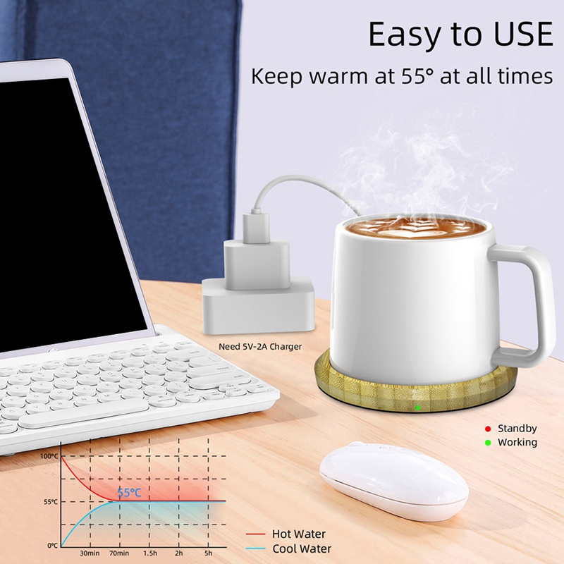 Đế Hâm Nóng Cốc Cà Phê 55 Độ Bằng Sứ Cổng USB Tiện Dụng