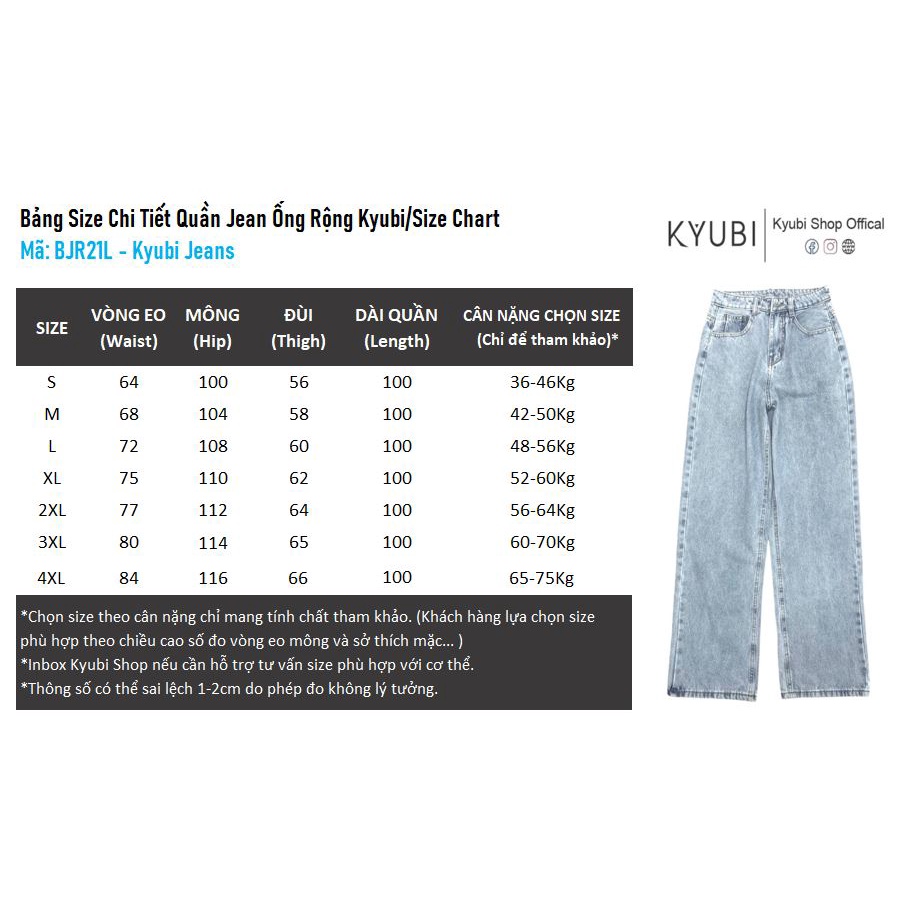 Quần Jean baggy ống suông rộng nữ Ulzzang Kyubi cơ bản có lai [Có Bigsize, Nhiều Màu]- Jean cullote Kyubi BJR21L