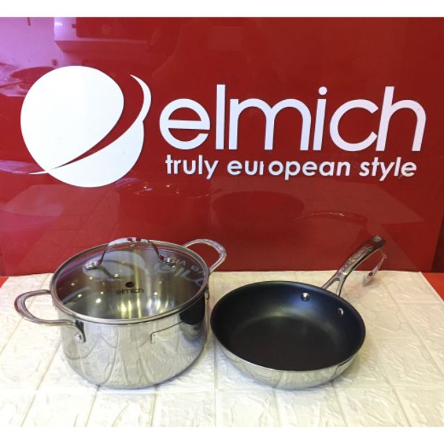 Bộ nồi chảo Elmich 3 lớp đáy liền nguyên khối nồi sz 20cm chảo sz 20cm inox 304