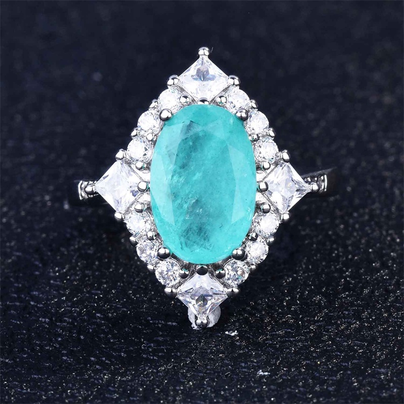 Nhẫn Paraiba đính đá kim cương toàn diện