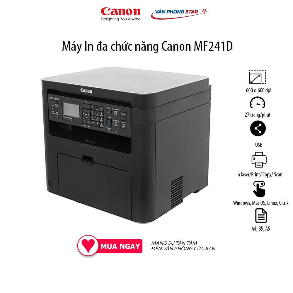 [Free ship] Máy In đa chức năng Canon MF241D copy, scan màu, in laser đảo mặt. Tốc độ 27 trang/phút, 1200 x 1200