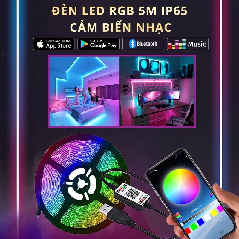 Đèn Led Tiktok - Quay Tiktok 5M Mix Đổi Màu 5050RGB Quay Video Cuốn Hút Triệu View TrangTrí Phòng Ngủ Bàn Làm Việc