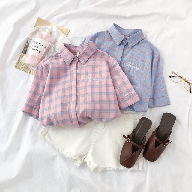 Sơ mi caro ulzzang cộc tay