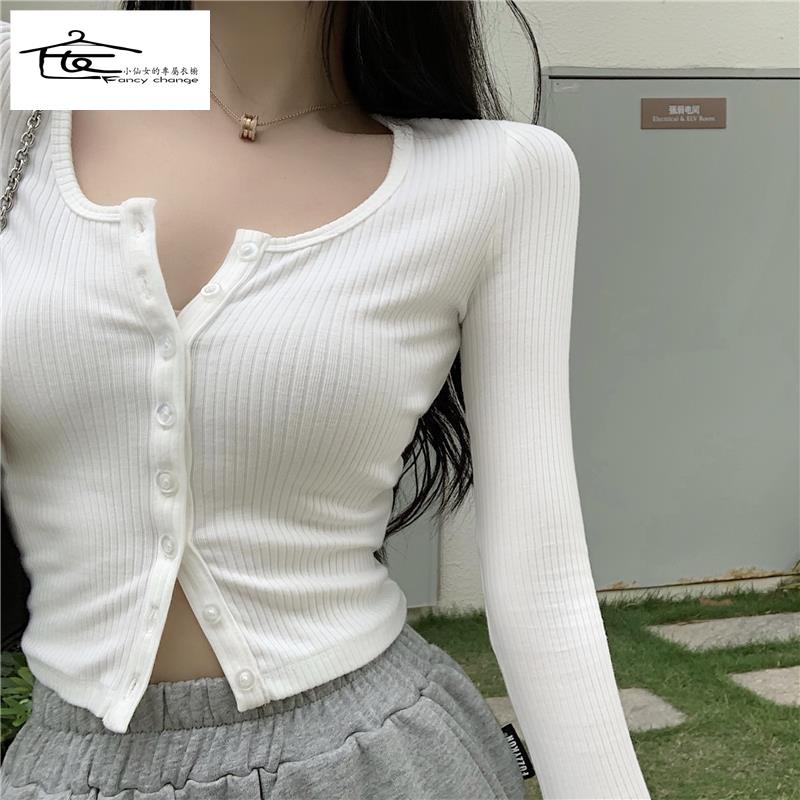 Áo Cardigan Dáng Ôm Tay Dài Màu Trắng Phong Cách Thời Trang Thu Đông Hàng Mới 2022