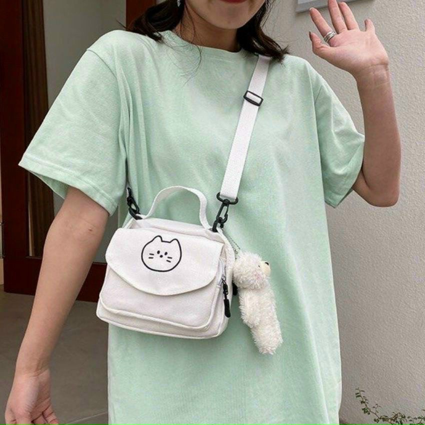 Túi đeo chéo đeo vai vải canvas mini thời trang nữ