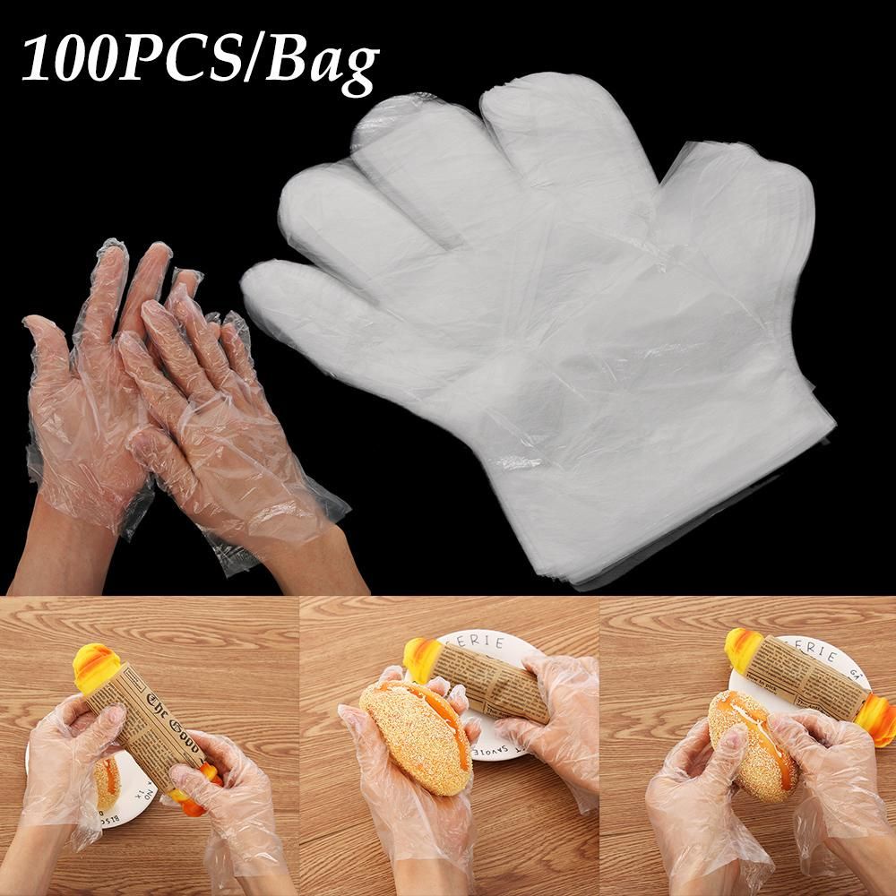 100 Găng tay nhựa Polythene dùng một lần vệ sinh thiện dụng an toàn cho thực phẩm trong nhà bếp/ nhà hàng