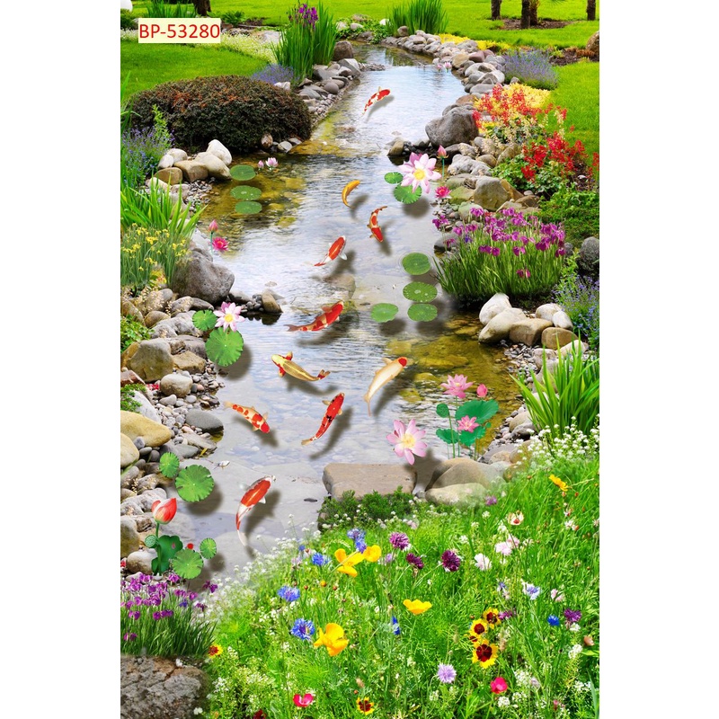 Tranh thác nước thiên nhiên đầm sen, thác nước hùng vĩ khổ lớn, không giới hạn kích thứơc