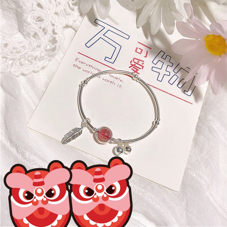 Vòng Tay Pha Lê Dâu Tây / Đào Zhaozheng / Hoa Đào Tự Nhiên Có Chuông An Toàn Cho Nữ