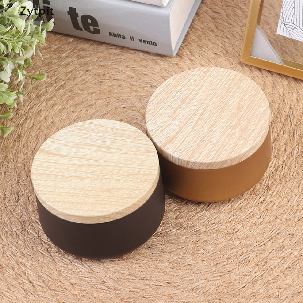 Hộp đựng nến bằng thiếc họa tiết vân gỗ