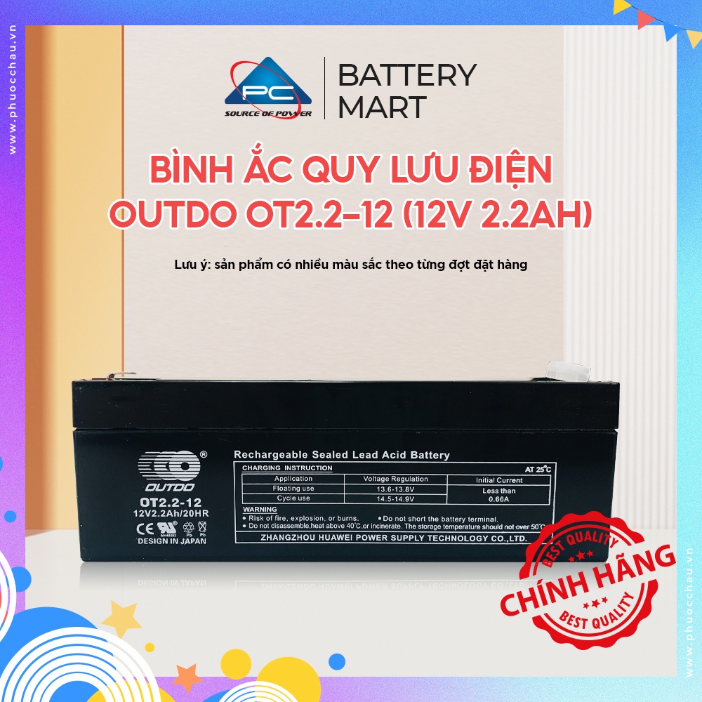 [Mã LIFEXANH03 giảm 10% đơn 500K] Ắc Quy Lưu Điện OUTDO OT2.2-12 (12V - 2.2AH) - Bình Ắc Quy 12V