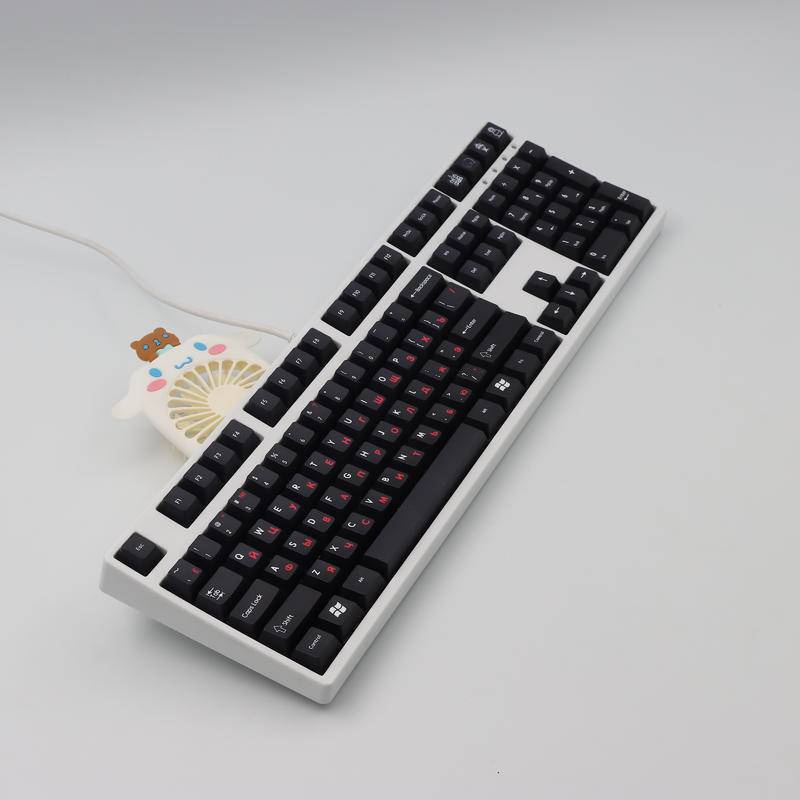 Red in Black Keycap Russian language Bộ 129 Nút Bàn Phím PBT 61/64/68/87/96/980/104 Màu Đỏ Đen