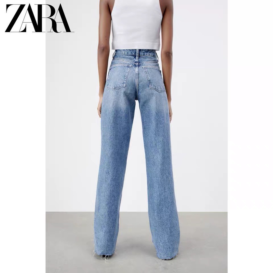 Made in Morocco - Quần Zara Jean Lưng Cao Ống Rộng Phối Rách Cá Tính BN80