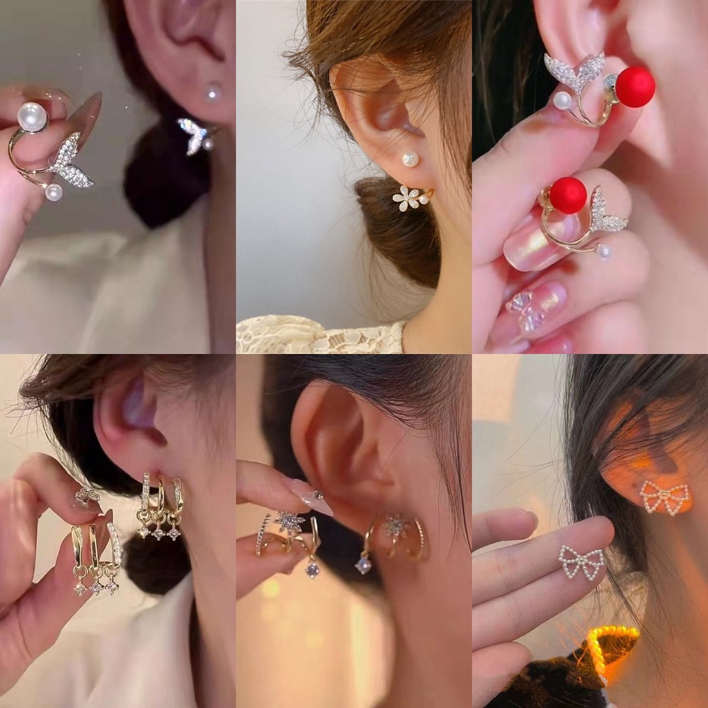 Thời trang nữ hàn quốc hoa tai ngọc trai kim cương đơn giản