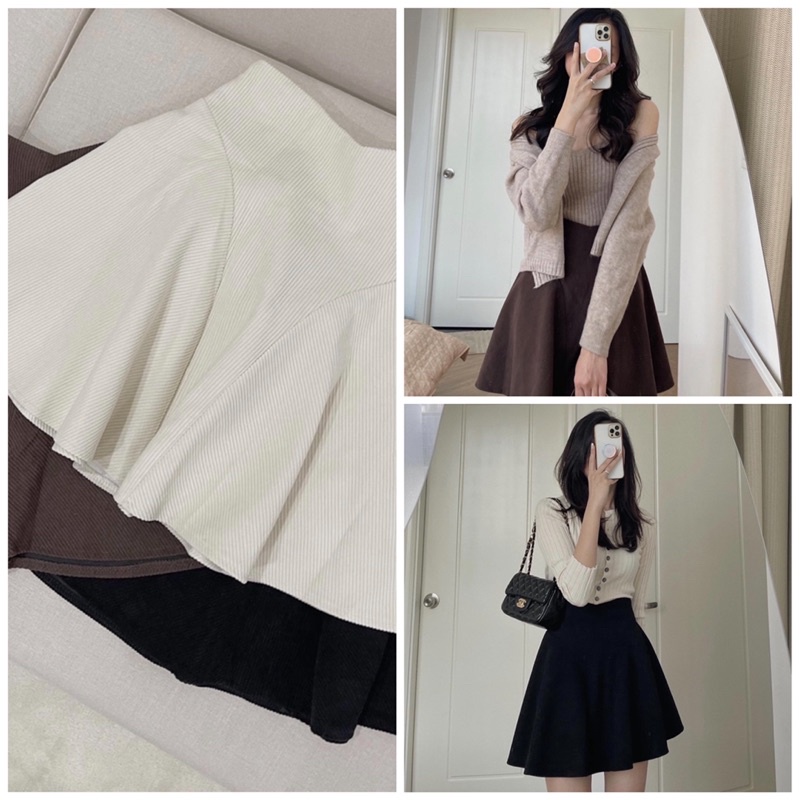 Chân váy nhung tăm dáng xoè [ FREE SHIP] có quần trong hàng QCCC Ảnh thật 100%