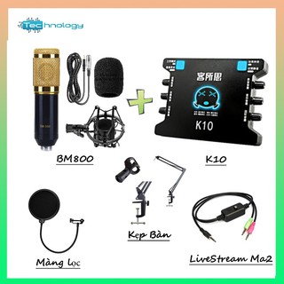Combo Mic Thu Âm BM800 Hát karaoke, K10, BM800, Ma2, Kẹp Bàn, Màng Lọc
