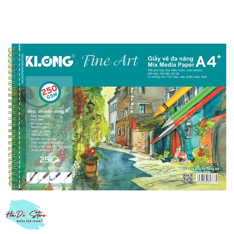 [HADI] KLONG Sổ vẽ lò xo đa năng size A4 - 25 tờ (MS:777)