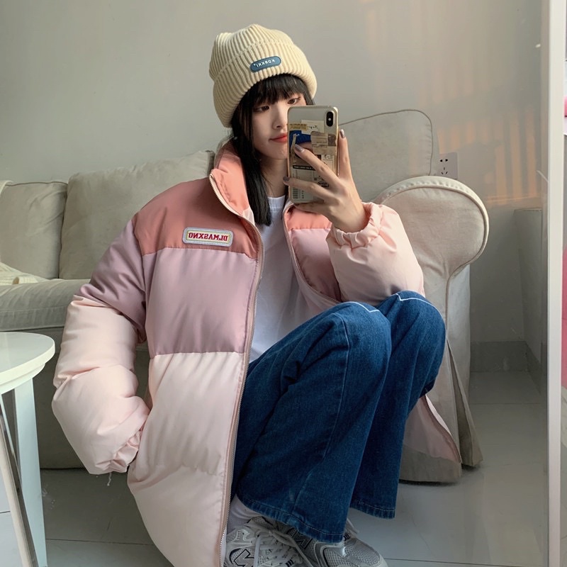 Áo Phao Béo Nam Nữ Màu Hồng Xanh Pastel Cổ Cao Dài Tay Lót Bông Siêu Dày Thời Trang Đại Hàn Phong Cách Hàn Quốc