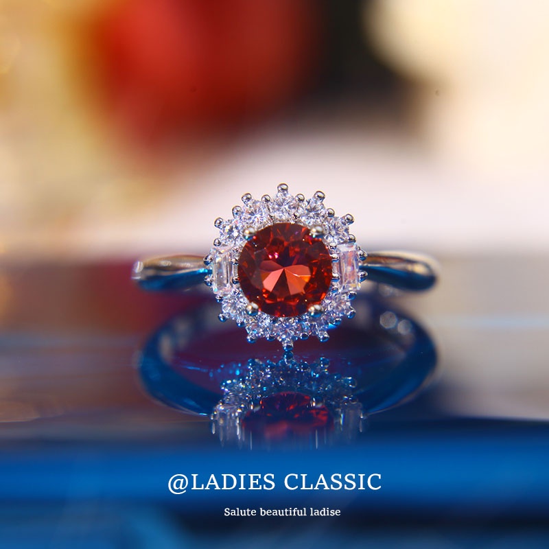 Nhẫn Mạ Bạc Đính Đá Zircon Đỏ Thời Trang Cao Cấp