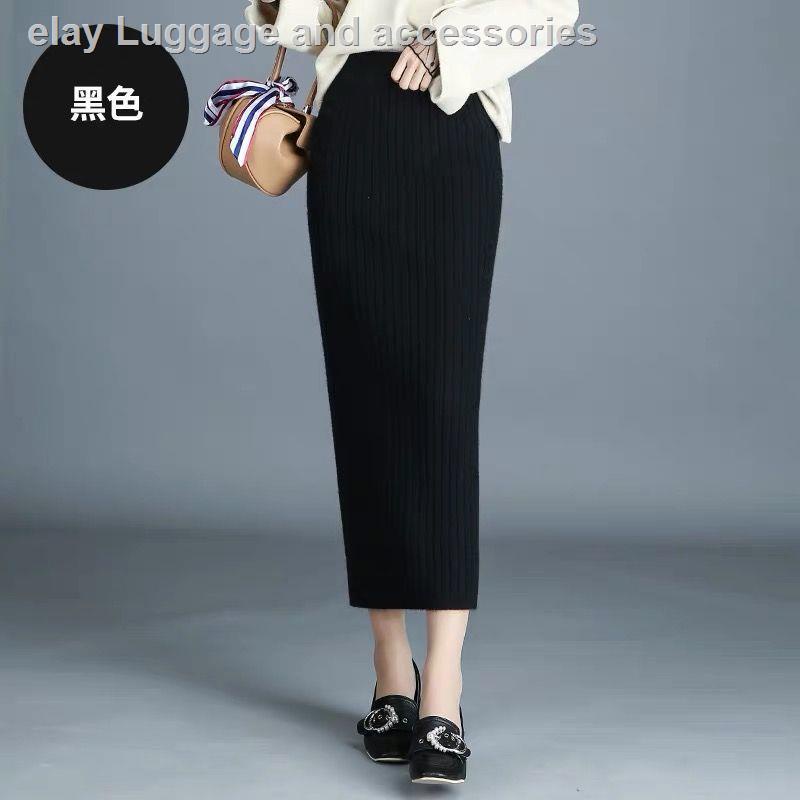 Chân váy len dày lưng cao xẻ tà phối lông thỏ thời trang thu đông