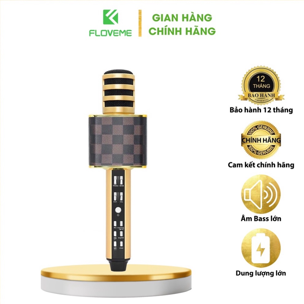 Mic Hát không dây Karaoke Floveme - SD18 Kèm Loa Bluetooth, Kết Nối Nhanh, Bass to, Âm Thanh To, Trầm Ấm, Mic Bắt Giọng